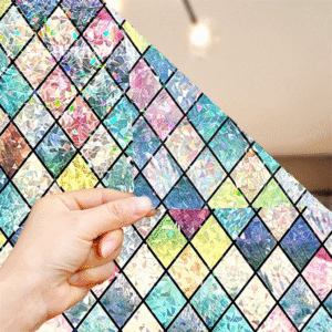 Window Privacy Film Rainbow Cling 3D Decorative Stained Glass Color Changing PET Vinyl Static Cling Non-Adhesive Removable